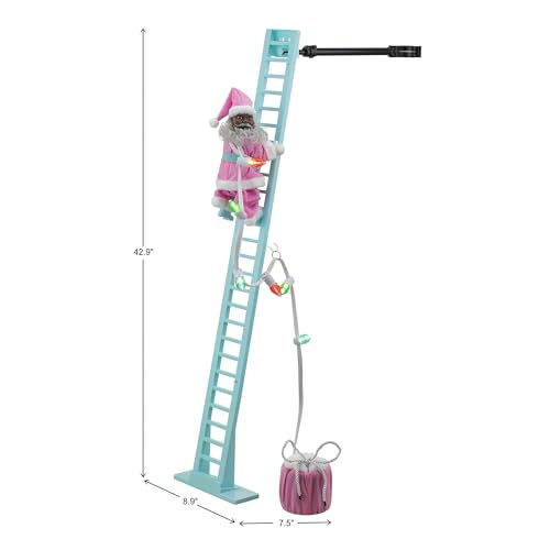 Pastel Black Santa Climbing Christmas Decor - 43 Inch Animated & Musical