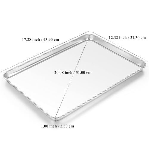 Baking Sheet, Yododo Stainless Steel Baking Pans Tray Cookie Sheet Toaster Oven Tray Pan Cookie Pan, Non Toxic & Healthy, Superior Mirror Finish & Rust Free, Easy Clean & Dishwasher Safe - 17.3 inch