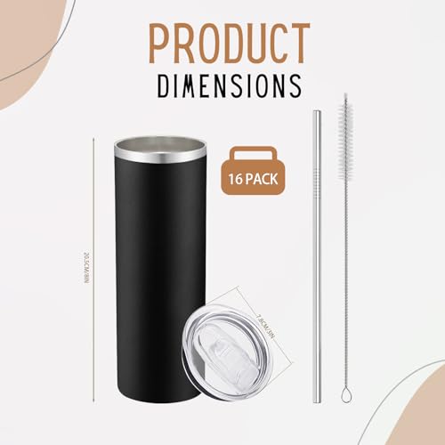 Large 20oz Stainless Steel Skinny Tumblers Set - Multicolor Bulk Pack with Lids & Straws