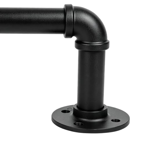Adjustable Industrial Curtain Rod Black 30-86 Inch Wrap Around Wall Mount