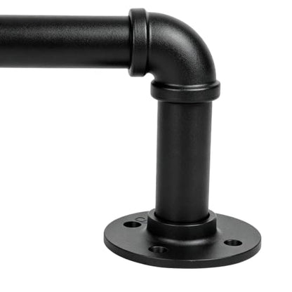 Adjustable Industrial Curtain Rod Black 30-86 Inch Wrap Around Wall Mount