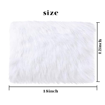 Faux Fur Placemats Set of 2 - White 12x18 Inch Washable Holiday Table Decor