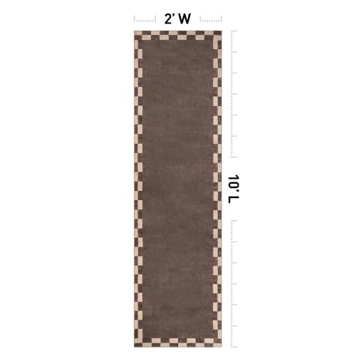 Checkerboard Border Washable Non-Slip Runner Rug 2'x10' Brown - Rectangular