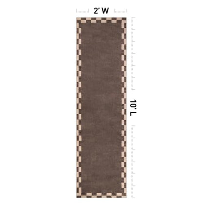 Checkerboard Border Washable Non-Slip Runner Rug 2'x10' Brown - Rectangular