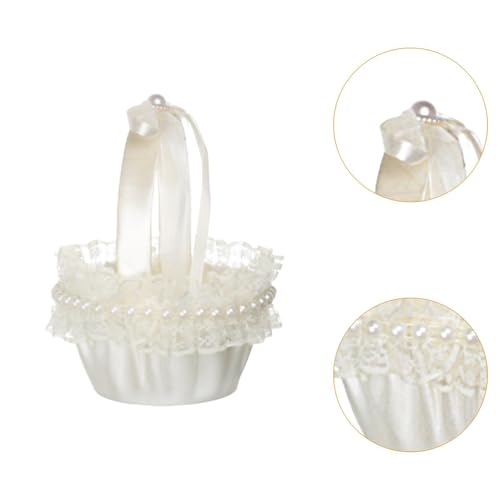 Wedding Satin Flower Girl Basket for Ceremony & Gift Holding - B