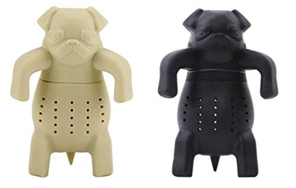 ArtiWare SET of 2 black & tan Dog Pug Shape Tea Infusers Loose Leaf Strainer Herbal & Fruit Tea Filter Diffuser Food Grade Silicone Add fun to tea time