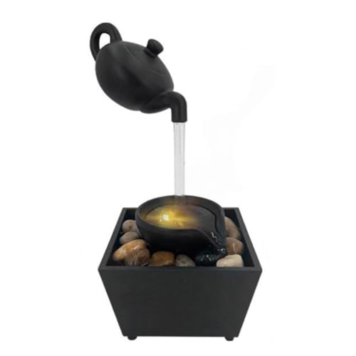 Floating Teapot Water Fountain with LED Lights - Home Decor Tabletop Waterfall