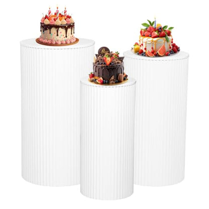 Small Round Pedestal Stands for Parties - White Metal Cube Display Pillars