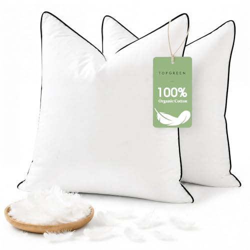 Organic Feather Down Euro Pillow Insert 26x26 White Pack of 2