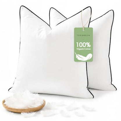 Organic Feather Down Euro Pillow Insert 26x26 White Pack of 2