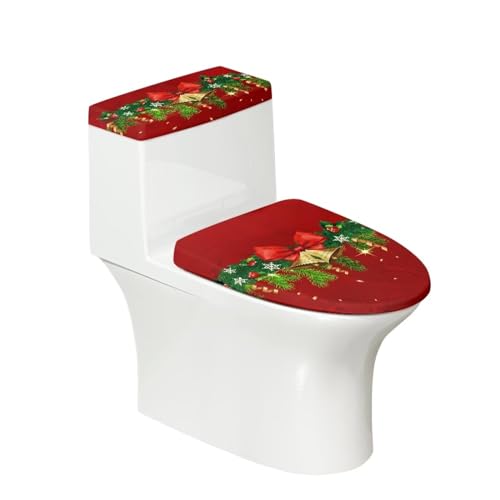 Christmas Toilet Seat Cover Set Xmas Jingle Bell Elongated Toilet Lid Cover Bathroom Decor