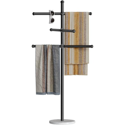 Outdoor Pool Towel Rack with Marble Base & Adjustable 3 Arms - 63 Inch