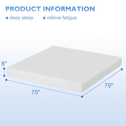 FDW | 8 Inch King Mattress | Medium Firm | Gel Memory Foam Mattress | White | Bed in a Box, CertiPUR-US Certified | Pressure Relief, Cooling Ventilated Foam | Washable Removable Cover