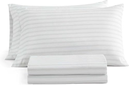 Full Sheet Set with Deep Pocket Fitted Sheet and Pillowcases - Tate Stripe Grey - Martha Stewart