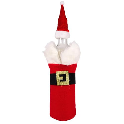 Santa Claus Wine Bottle Cover with Faux Fur Trim - Holiday Party Decor