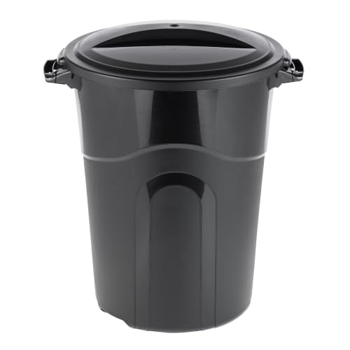 32 Gallon Heavy Duty Plastic Trash Can with Lid - Indoor & Outdoor Black