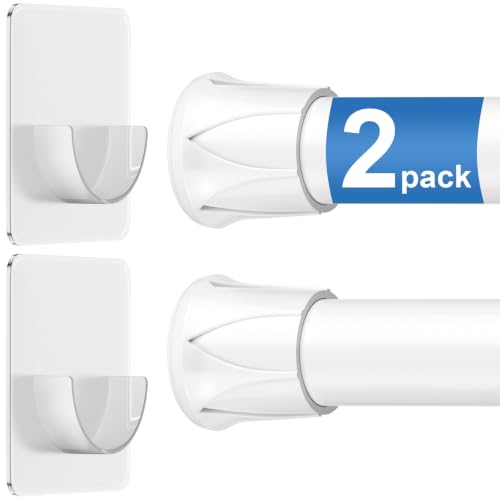 No Drill Adjustable Curtain Rod 27-39 Inches White 2-Pack - Renter Friendly