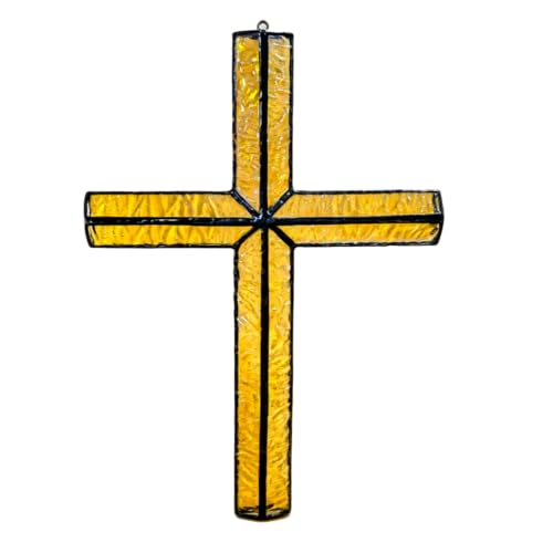 Handmade Stained Glass Cross Suncatcher - Religious Wall Decor, 11.22in Christian Gift