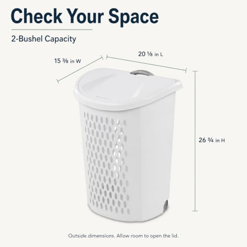 Laundry Basket with Wheels 2 Bushel Flip-Top Lid for Dorms and Apartments