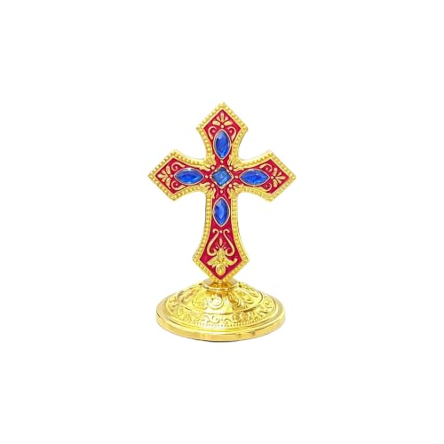 Orthodox Standing Table Cross with Enamel & Rhinestone - Religious Decor