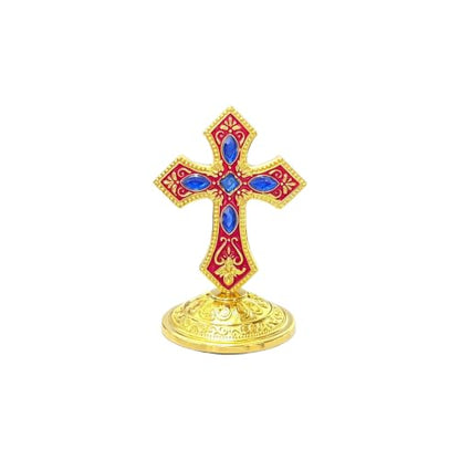 Orthodox Standing Table Cross with Enamel & Rhinestone - Religious Decor