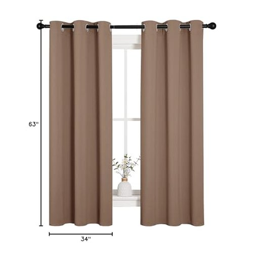 NICETOWN Blackout Window Curtains and Drapes for Kitchen, Window Treatment Thermal Insulated Solid Grommet Blackout Drapery Panels (Set of 2 Panels, 34 by 63 Inch, Cappuccino)