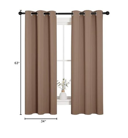 NICETOWN Blackout Window Curtains and Drapes for Kitchen, Window Treatment Thermal Insulated Solid Grommet Blackout Drapery Panels (Set of 2 Panels, 34 by 63 Inch, Cappuccino)