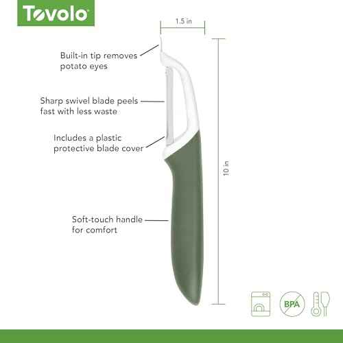 Tovolo Precision Peeler, Non-Slip, Stainless Steel Tip, Dishwasher Safe, Thyme