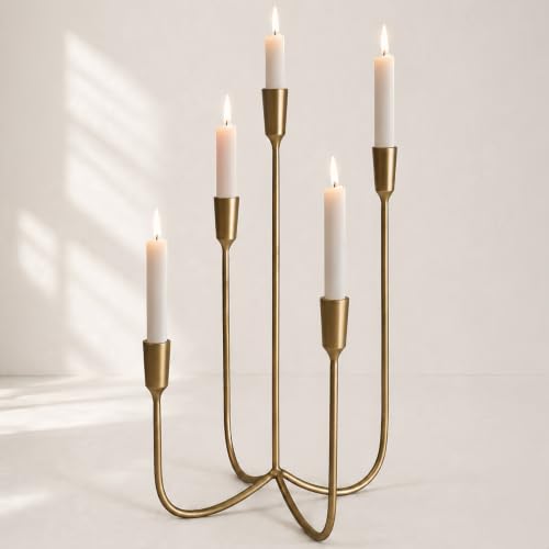 Gold 5 Arm Candelabra Candle Holder - Metal Taper Candle Stand