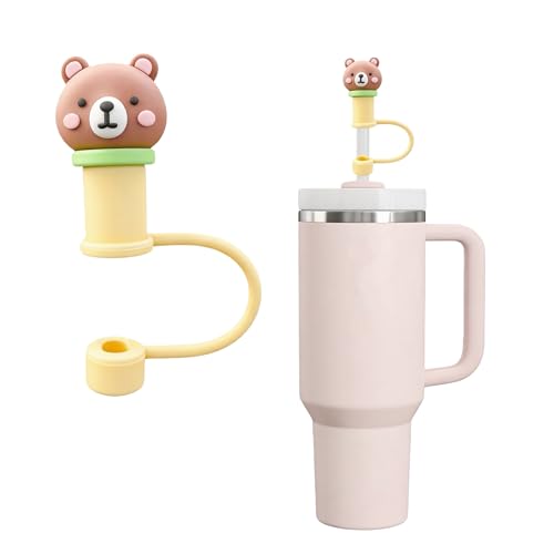 Silicone Straw Cover for Stanley Tumblers - Brown Bear Shape, 10mm Diameter