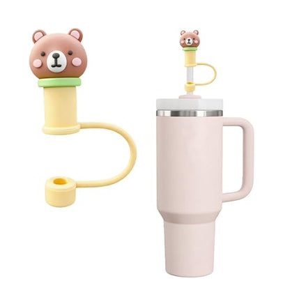Silicone Straw Cover for Stanley Tumblers - Brown Bear Shape, 10mm Diameter