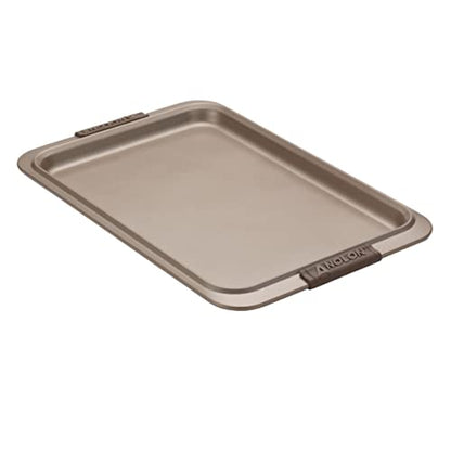 Anolon Advanced Nonstick Bakeware Cookie Pan Baking Sheets with Silicone Grips, 11" x 17" - Set, Bronze