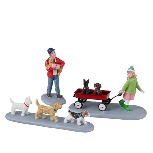 Puppy Parade Village Accessory Set of 3 for Christmas Village Display