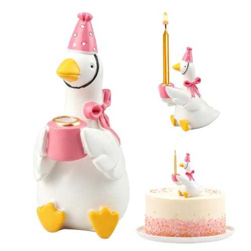 Ceramic Goose Cake Topper with Pink Hat & Bow Tie - Party Decor