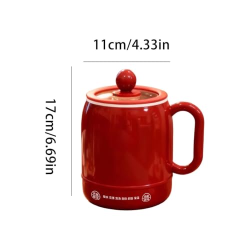 800ml Electric Stewing Cup - Red, 6-in-1 Personal Soup Cooker with Touch Control