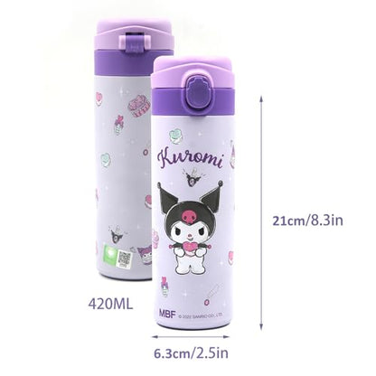 Kids Stainless Steel Vacuum Insulated Water Bottle Cartoon Stainless Steel Reusable Tumbler with Lid for School Girls Boys,Purple 14 OZ