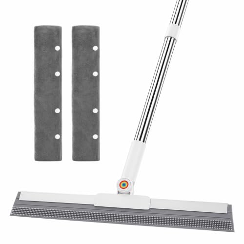 62-Inch Long Handle Floor Squeegee with Microfiber Pads for Wet & Dry Cleaning