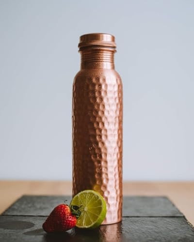 Pure Copper Water Bottle 34oz - Handmade Hammered Design, Leak-Proof, 1000ml