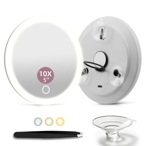 LED Magnifying Mirror 10X with Lights & Tweezers Set - White 5IN