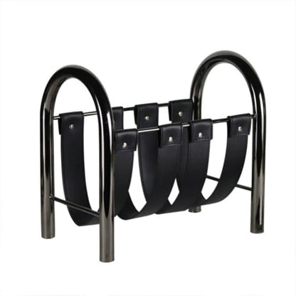 Magazine Storage Rack Holder with Metal Frame and Leather Straps for Study Living Room Office