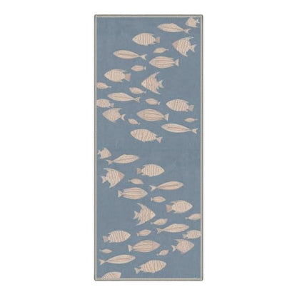 Blue Coastal Fish Runner Rug - Washable Non-Slip Boho Style, 2ft x 5ft, Rectangular