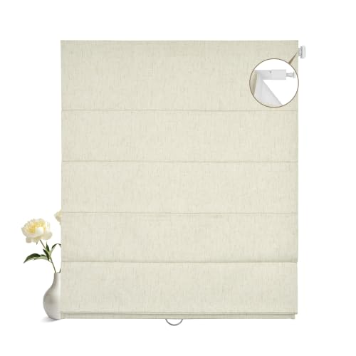 No Drill Blackout Linen Roman Shade Beige 71" W x 36" H - Variation Beige / 71"W x 36"H