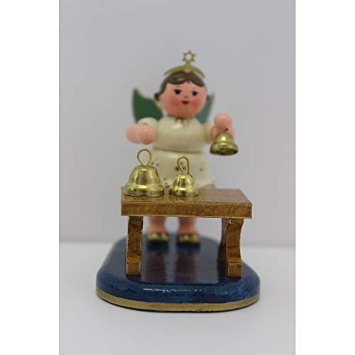 Hand Painted Wooden Angel Figurine with Bells - 6.5cm Collectible Decor