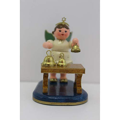 Hand Painted Wooden Angel Figurine with Bells - 6.5cm Collectible Decor