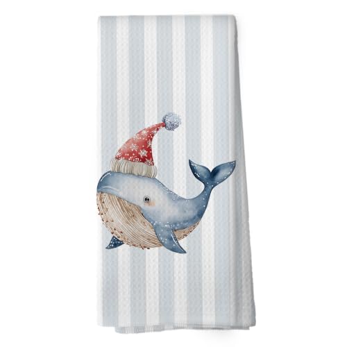Christmas Whale Kitchen Towels - Coastal Holiday 16x24 Inches - Variation: Christmas-25