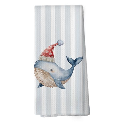 Christmas Whale Kitchen Towels - Coastal Holiday 16x24 Inches - Variation: Christmas-25