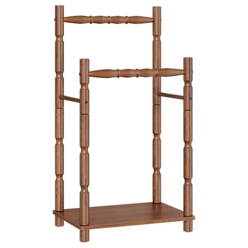 Walnut 2-Tier Freestanding Towel Rack Stand with Wood Legs and Bars