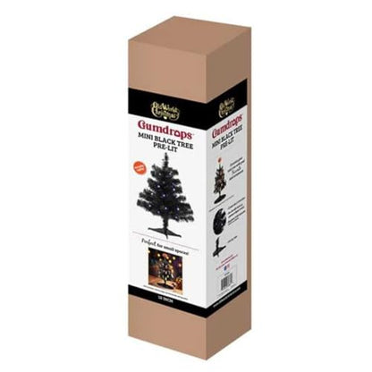 Mini Black Pre-Lit Christmas Tree - 18 Inch Holiday Decor - Variation of Black Tree Pre-lit