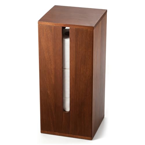 Wooden Toilet Paper Roll Holder with Lid and Storage Shelf - Rustic Bathroom Organizer