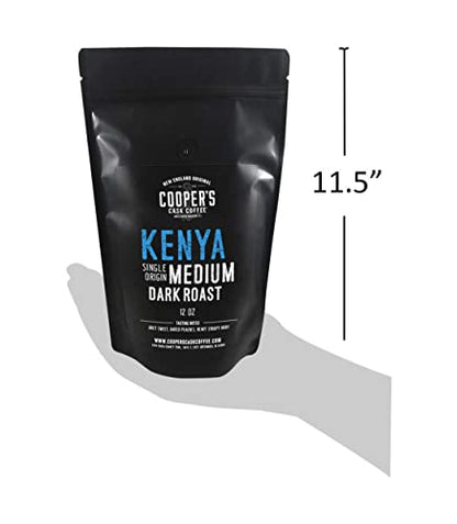 Kenya AA Medium Dark Roast Coffee Beans, Single Origin Whole Bean Coffee, Full Bodied Gourmet Coffee - 12 oz Bag